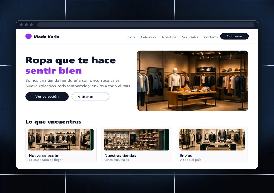Maqueta de un sitio corporativo con menú, secciones internas y pie de página